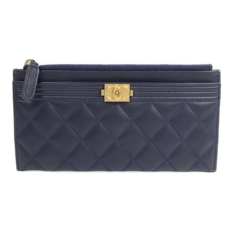 CHANEL 羊皮皮革Boy Zipper Long Wallet長錢包