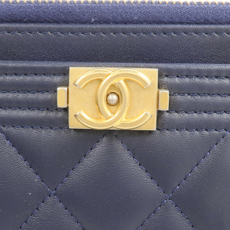 CHANEL 羊皮皮革Boy Zipper Long Wallet長錢包-10