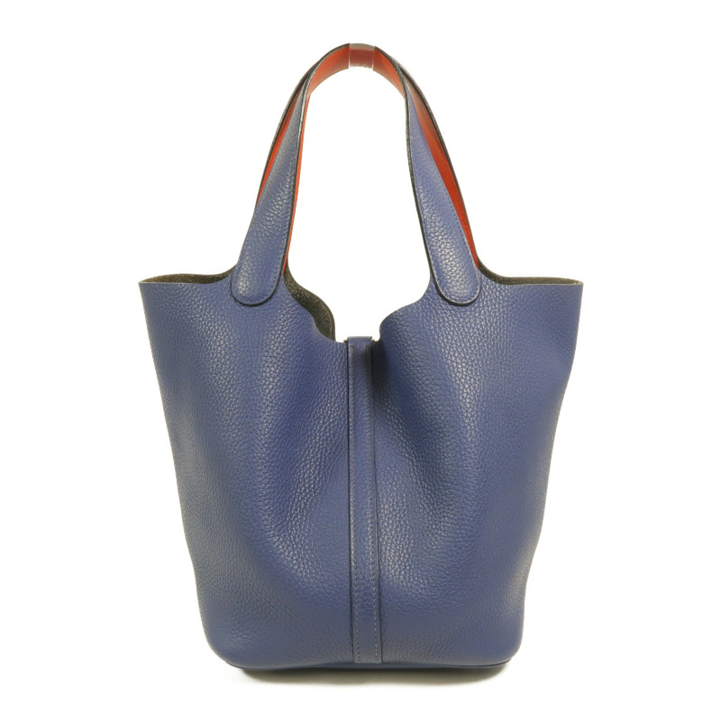 HERMES Clemence皮革Picotin MM手挽袋Bleu Brighton/Capucine-1