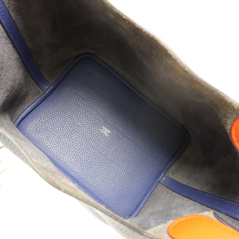 HERMES Clemence皮革Picotin MM手挽袋Bleu Brighton/Capucine-4