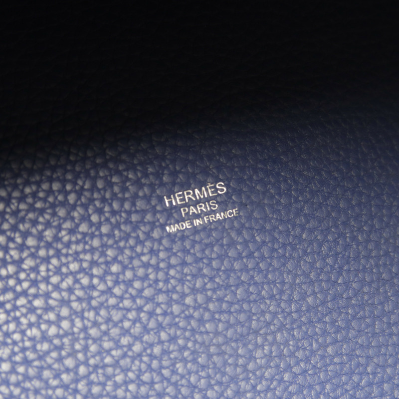 HERMES Clemence皮革Picotin MM手挽袋Bleu Brighton/Capucine-5