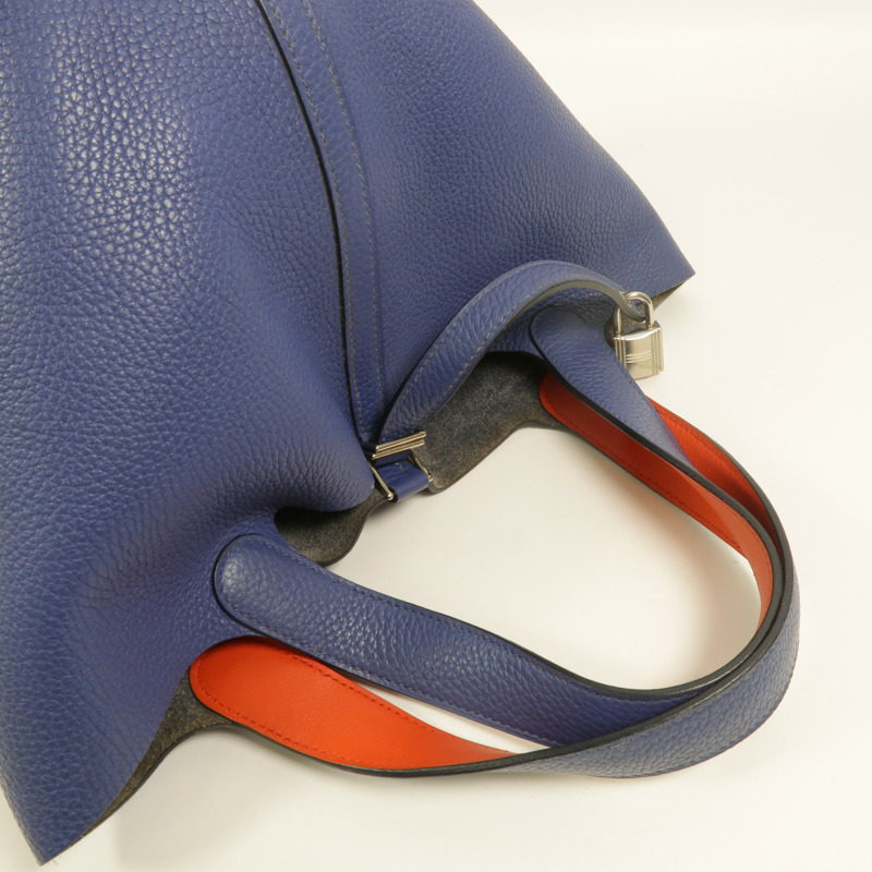 HERMES Clemence皮革Picotin MM手挽袋Bleu Brighton/Capucine-7