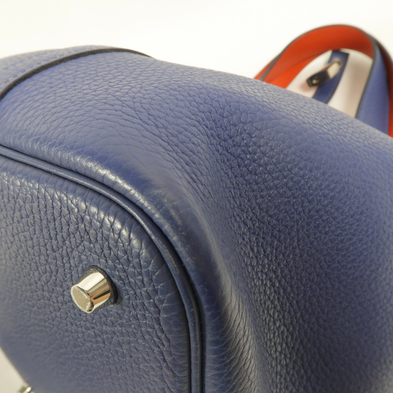 HERMES Clemence皮革Picotin MM手挽袋Bleu Brighton/Capucine-10