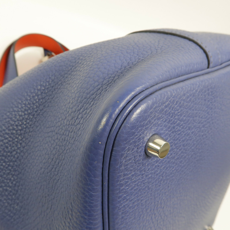 HERMES Clemence皮革Picotin MM手挽袋Bleu Brighton/Capucine-11