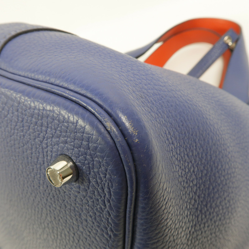 HERMES Clemence皮革Picotin MM手挽袋Bleu Brighton/Capucine-12
