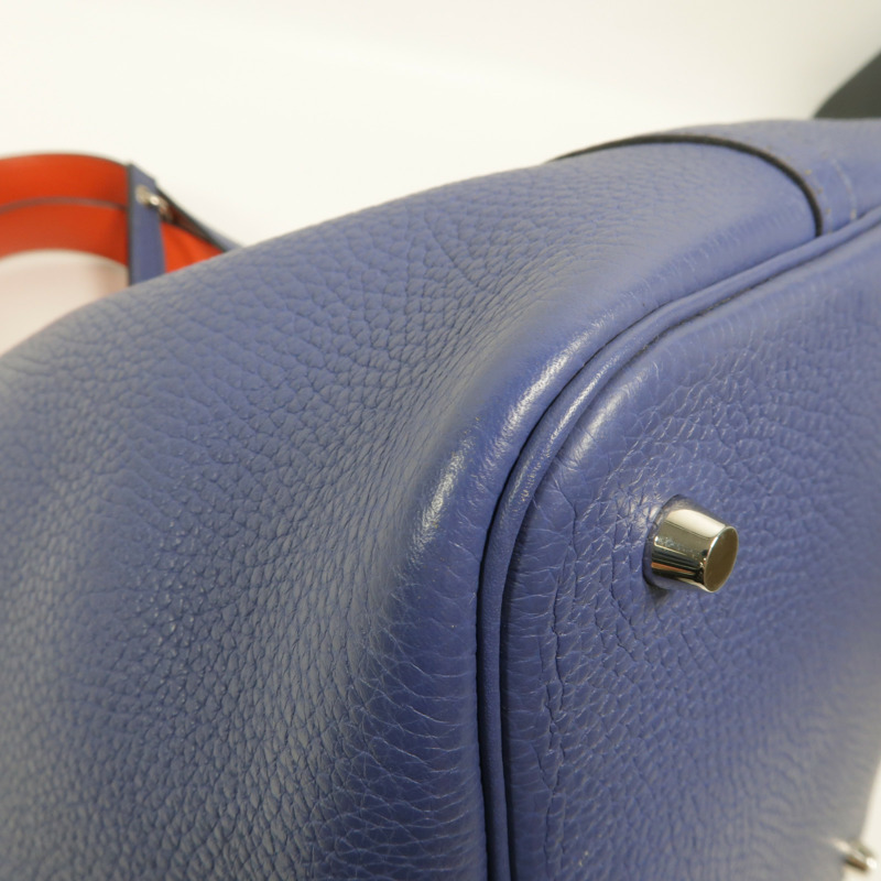 HERMES Clemence皮革Picotin MM手挽袋Bleu Brighton/Capucine-13