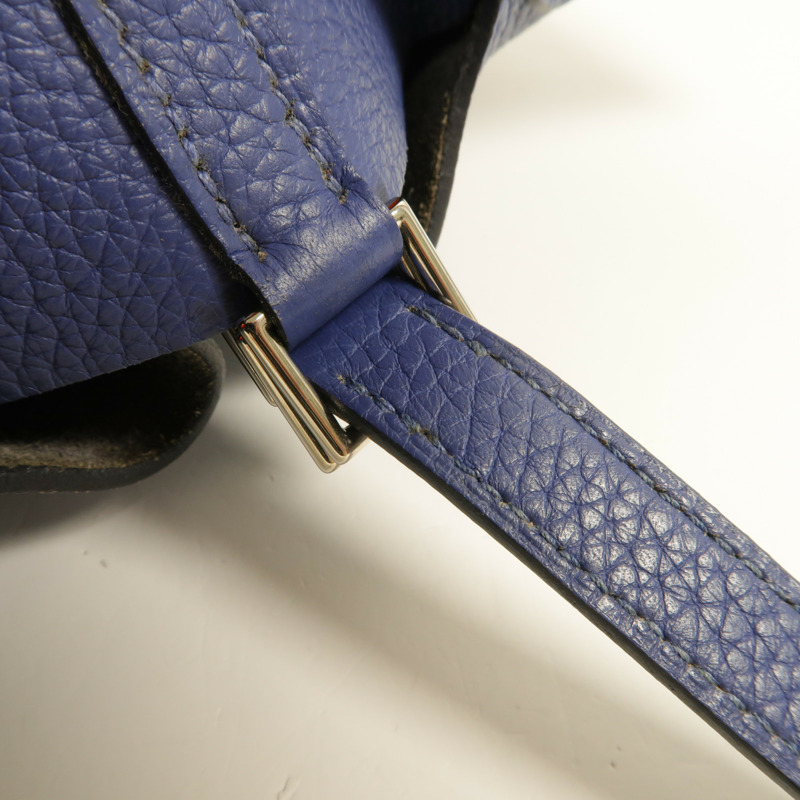 HERMES Clemence皮革Picotin MM手挽袋Bleu Brighton/Capucine-14