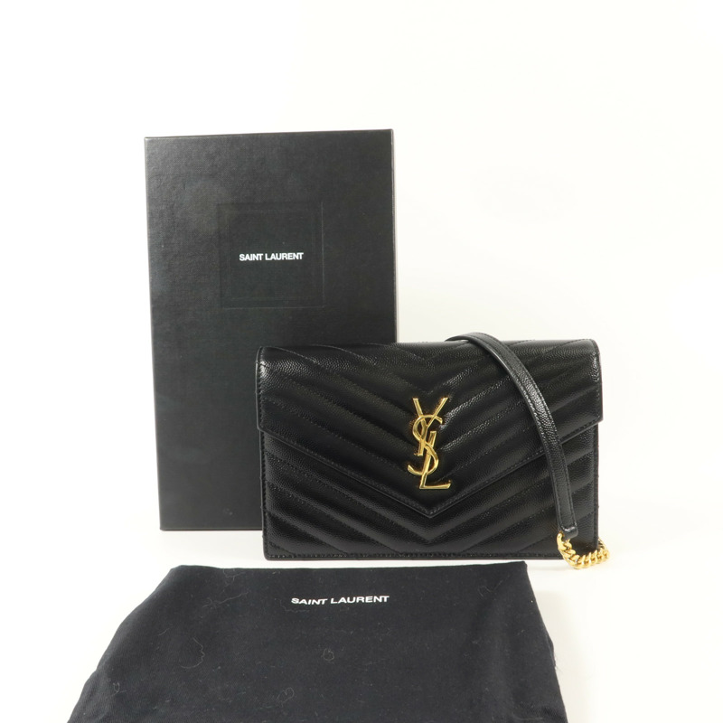 SAINT LAURENT 牛皮皮革Wallet On Chain鏈帶肩背袋-8