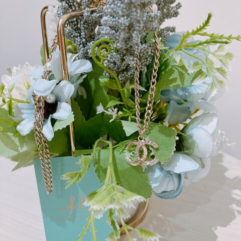 TK2062	香奈兒 水鑽 項鏈 Chanel CC logo Necklace Half Crystal X GHW