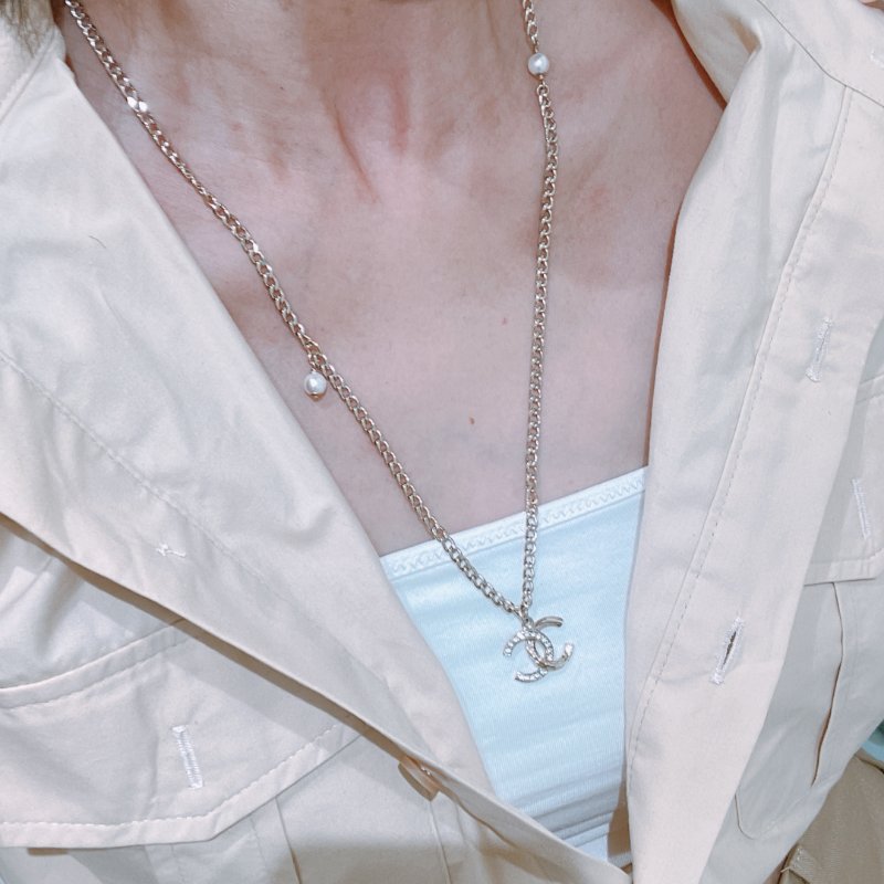 TK2062 香奈兒 水鑽 項鏈 Chanel CC logo Necklace Half Crystal X GHW-1