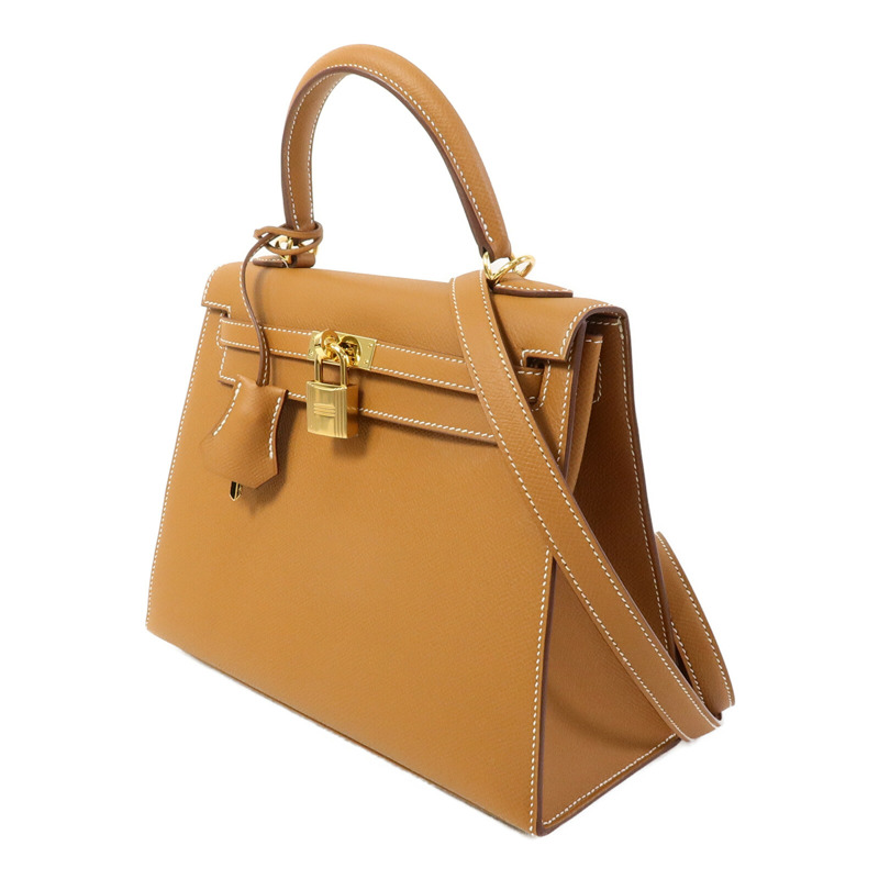HERMES Epsom皮革Kelly 25手挽肩背兩用袋Gold-1