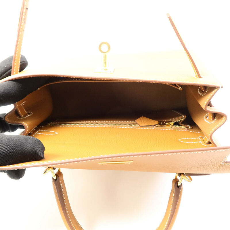 HERMES Epsom皮革Kelly 25手挽肩背兩用袋Gold-4
