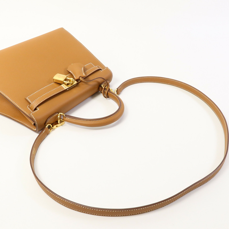 HERMES Epsom皮革Kelly 25手挽肩背兩用袋Gold-10