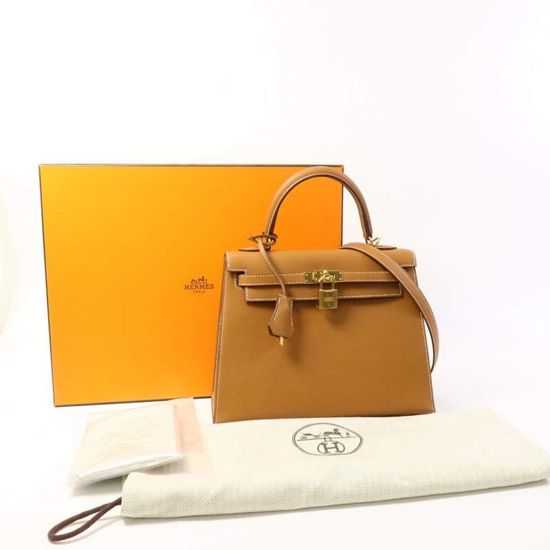 HERMES Epsom皮革Kelly 25手挽肩背兩用袋Gold-11