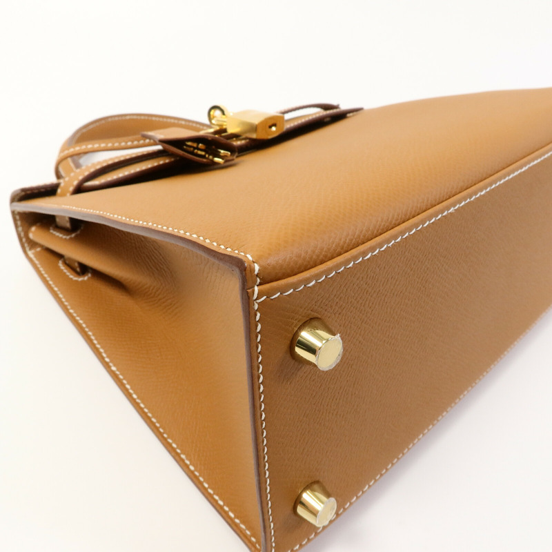 HERMES Epsom皮革Kelly 25手挽肩背兩用袋Gold-12