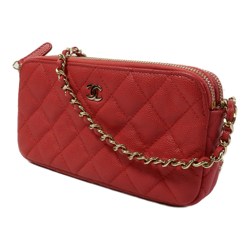 CHANEL 牛皮皮革Zipper Phone Bag鏈帶肩背袋-1