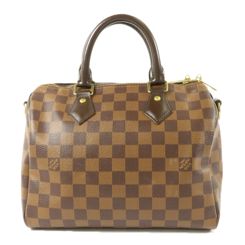 LOUIS VUITTON Damier Speedy Bandouliere 25金扣手挽肩背兩用袋棕色-1