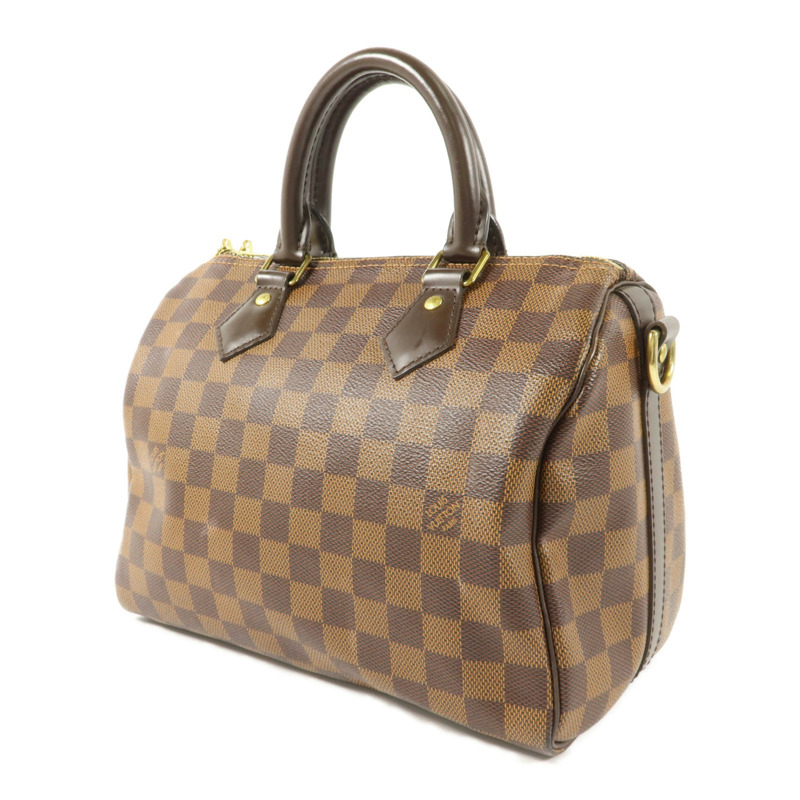 LOUIS VUITTON Damier Speedy Bandouliere 25金扣手挽肩背兩用袋棕色-2