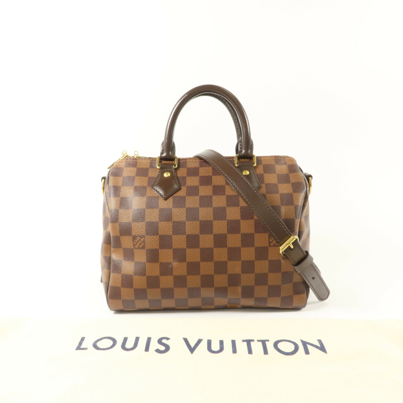 LOUIS VUITTON Damier Speedy Bandouliere 25金扣手挽肩背兩用袋棕色-7