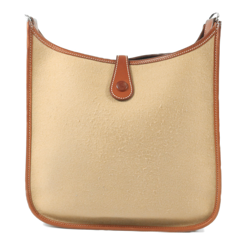 HERMES Felt/Barenia皮革Evelyne PM肩背袋Fauve/Iris-1