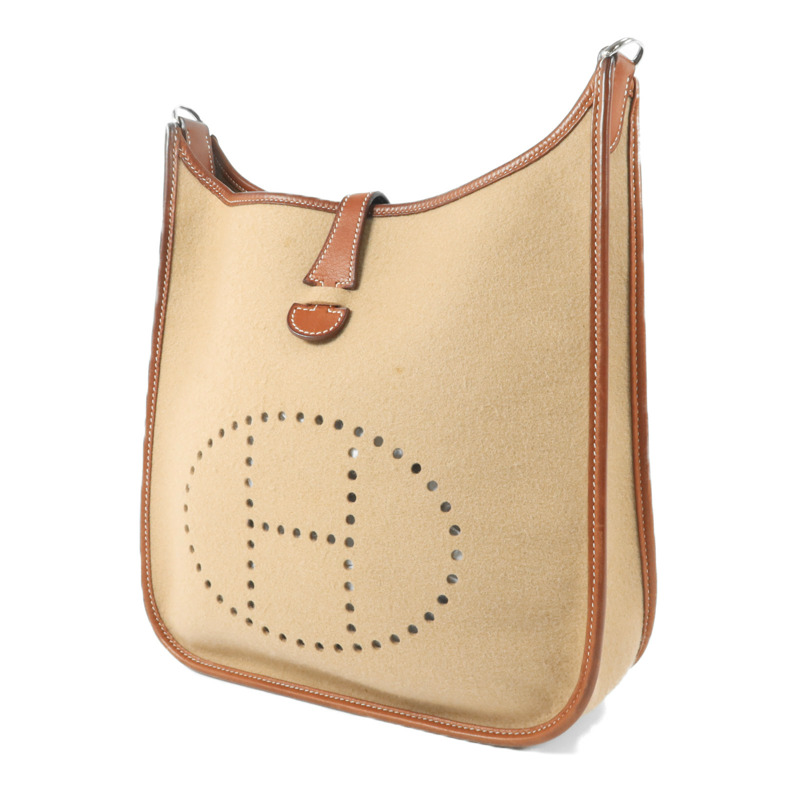 HERMES Felt/Barenia皮革Evelyne PM肩背袋Fauve/Iris-2