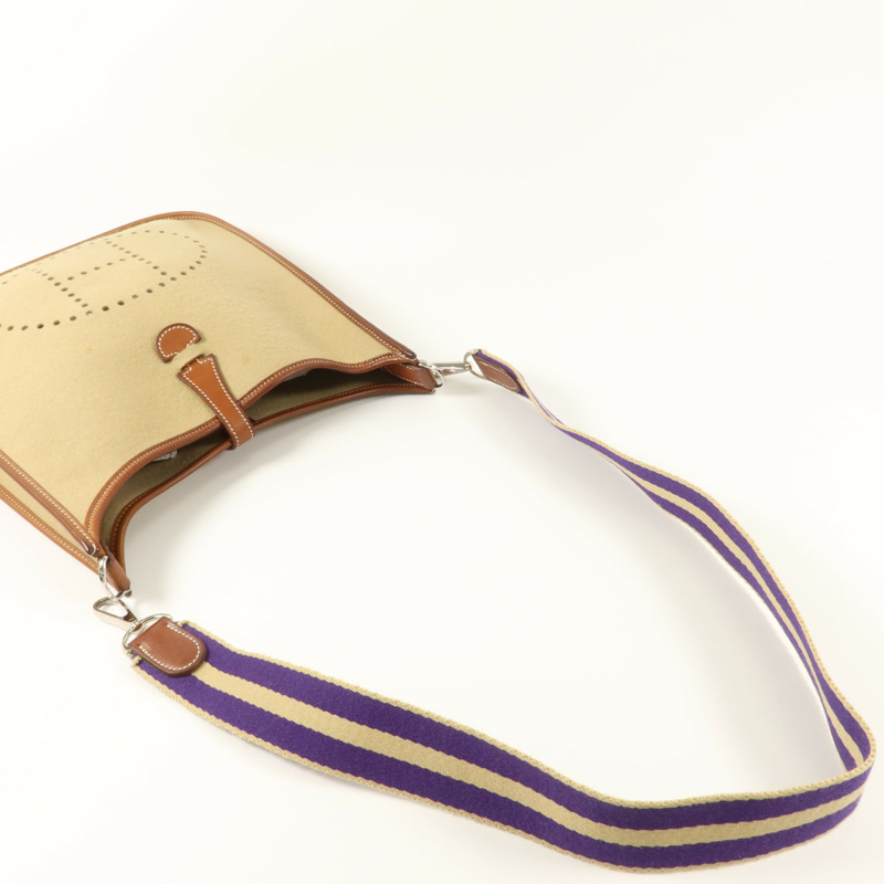 HERMES Felt/Barenia皮革Evelyne PM肩背袋Fauve/Iris-7