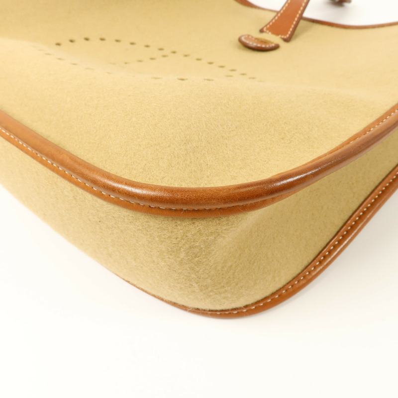 HERMES Felt/Barenia皮革Evelyne PM肩背袋Fauve/Iris-13