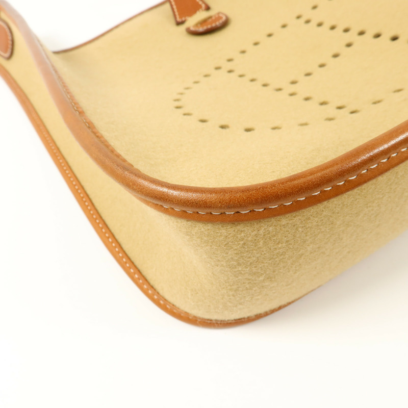 HERMES Felt/Barenia皮革Evelyne PM肩背袋Fauve/Iris-14