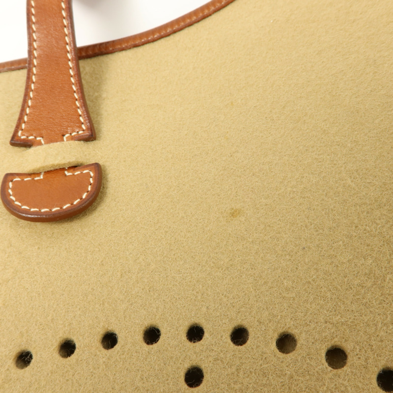 HERMES Felt/Barenia皮革Evelyne PM肩背袋Fauve/Iris-15