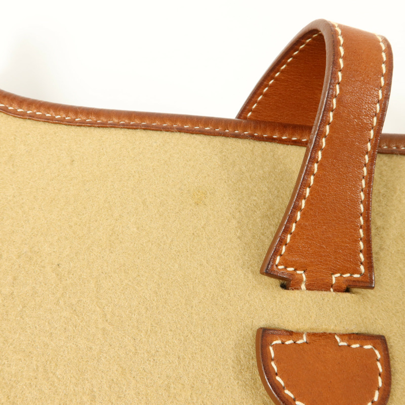 HERMES Felt/Barenia皮革Evelyne PM肩背袋Fauve/Iris-16