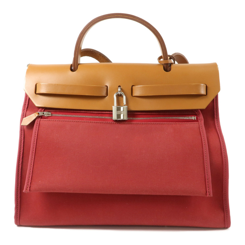 HERMES 帆布Herbag PM手挽肩背兩用袋Rubis/Fauve-1