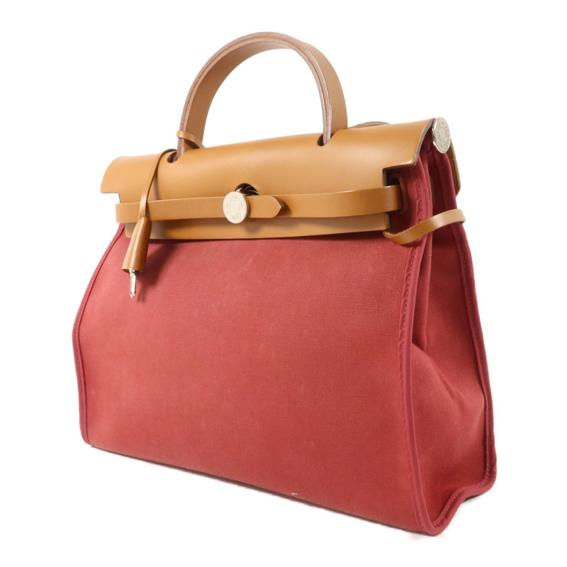 HERMES 帆布Herbag PM手挽肩背兩用袋Rubis/Fauve-2