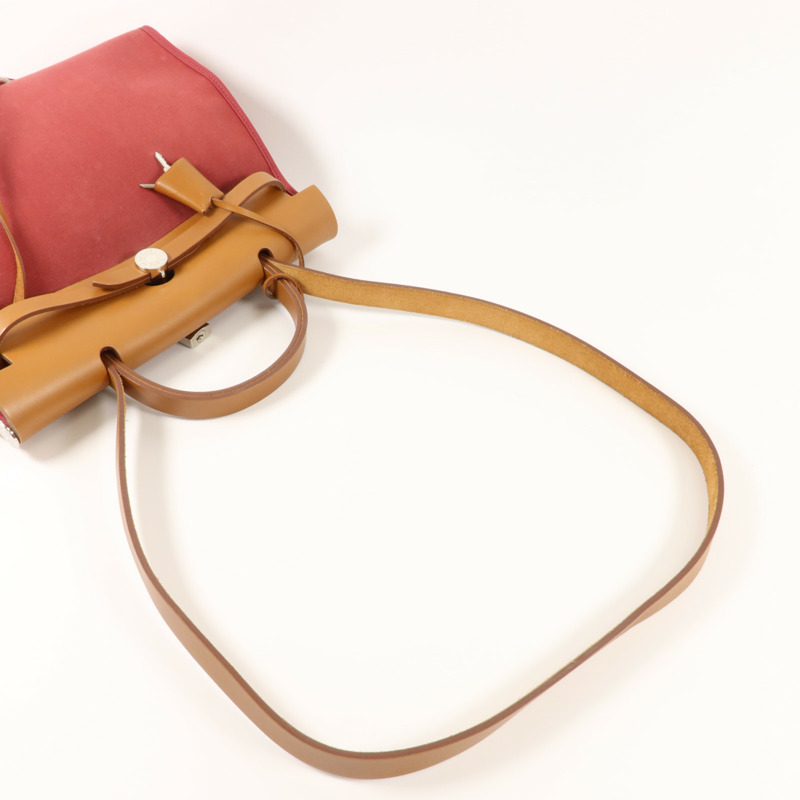 HERMES 帆布Herbag PM手挽肩背兩用袋Rubis/Fauve-7