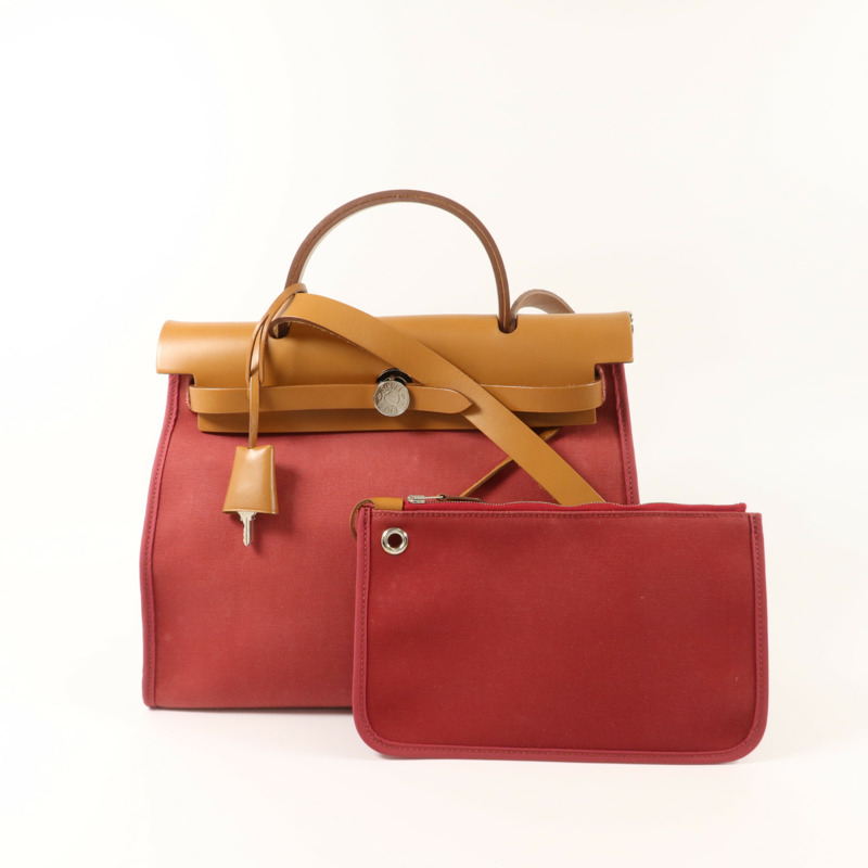 HERMES 帆布Herbag PM手挽肩背兩用袋Rubis/Fauve-8