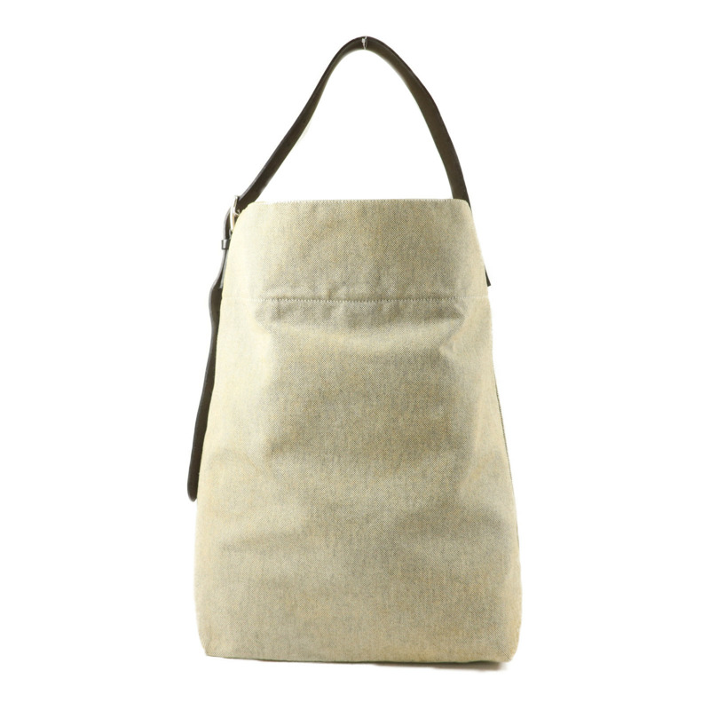 HERMES Toile H帆布/Vache Hunter皮革Etriviere Shoulder Bag MM肩背袋Ecru/Noir-1