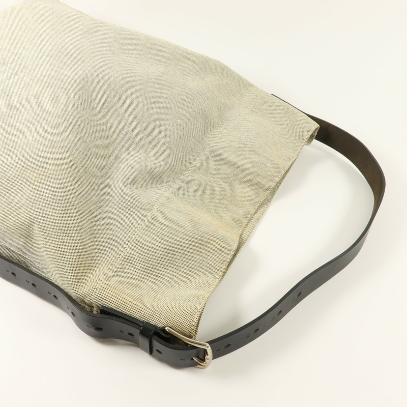 HERMES Toile H帆布/Vache Hunter皮革Etriviere Shoulder Bag MM肩背袋Ecru/Noir-7