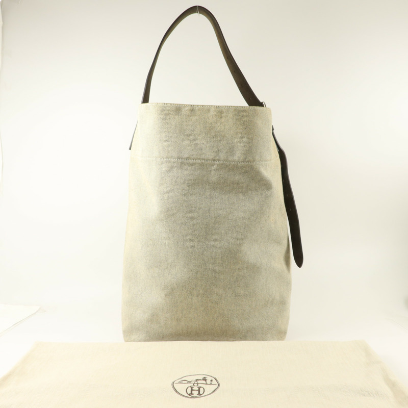 HERMES Toile H帆布/Vache Hunter皮革Etriviere Shoulder Bag MM肩背袋Ecru/Noir-8
