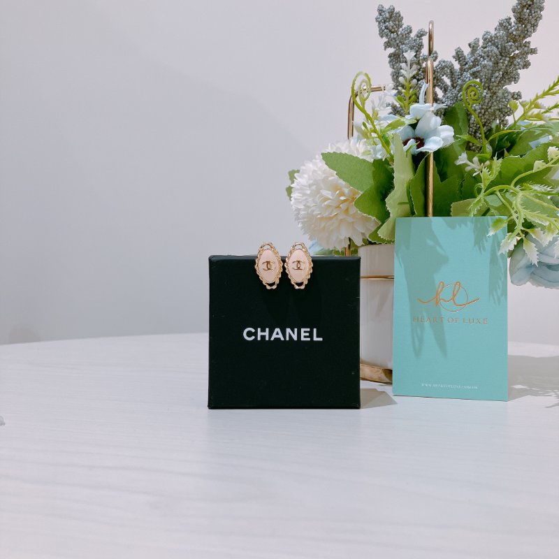 TK2075 香奈兒 耳環 Chanel Oval Earrings Pink X GHW-10