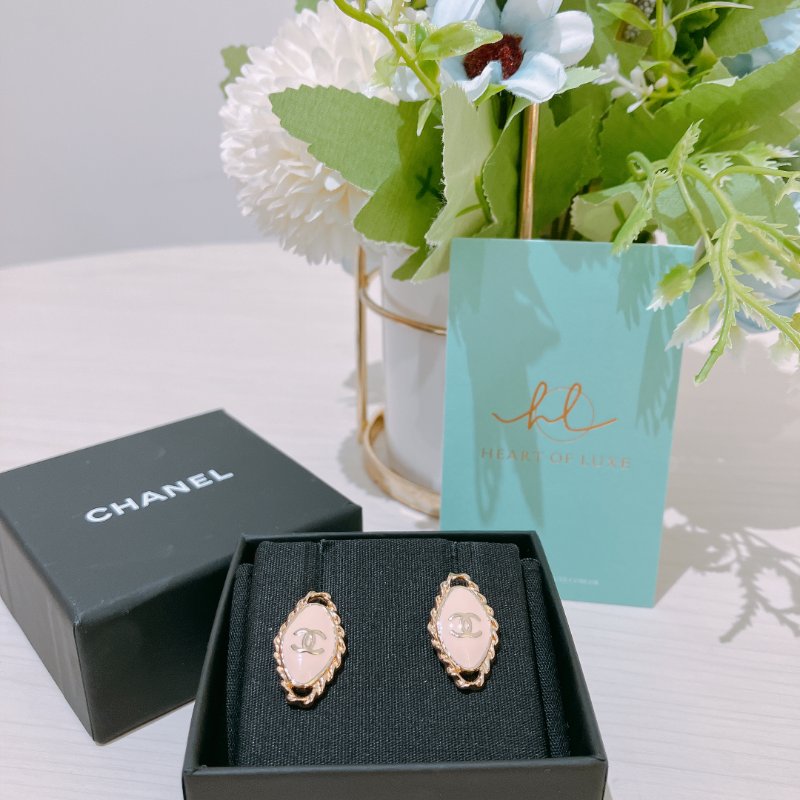 TK2075 香奈兒 耳環 Chanel Oval Earrings Pink X GHW-11
