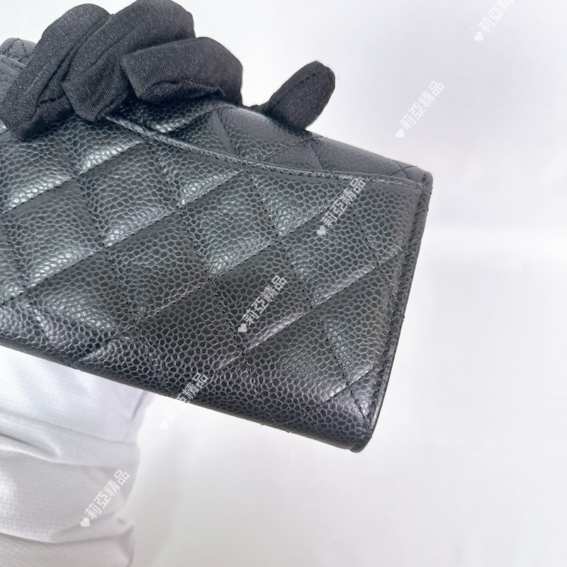 莉亞精品♡ Chanel荔枝皮黑金中夾 二手美包-9