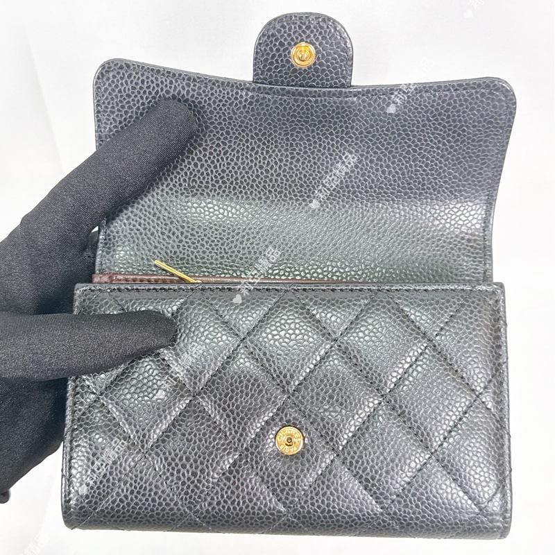 莉亞精品♡ Chanel荔枝皮黑金中夾 二手美包-16