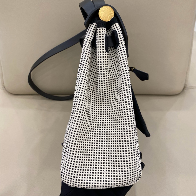 99新✨Hermes愛馬仕 herbag31 熊貓 黑白編織帆布拼皮 手提包斜挎包 金扣 u刻 ❤️正品-3