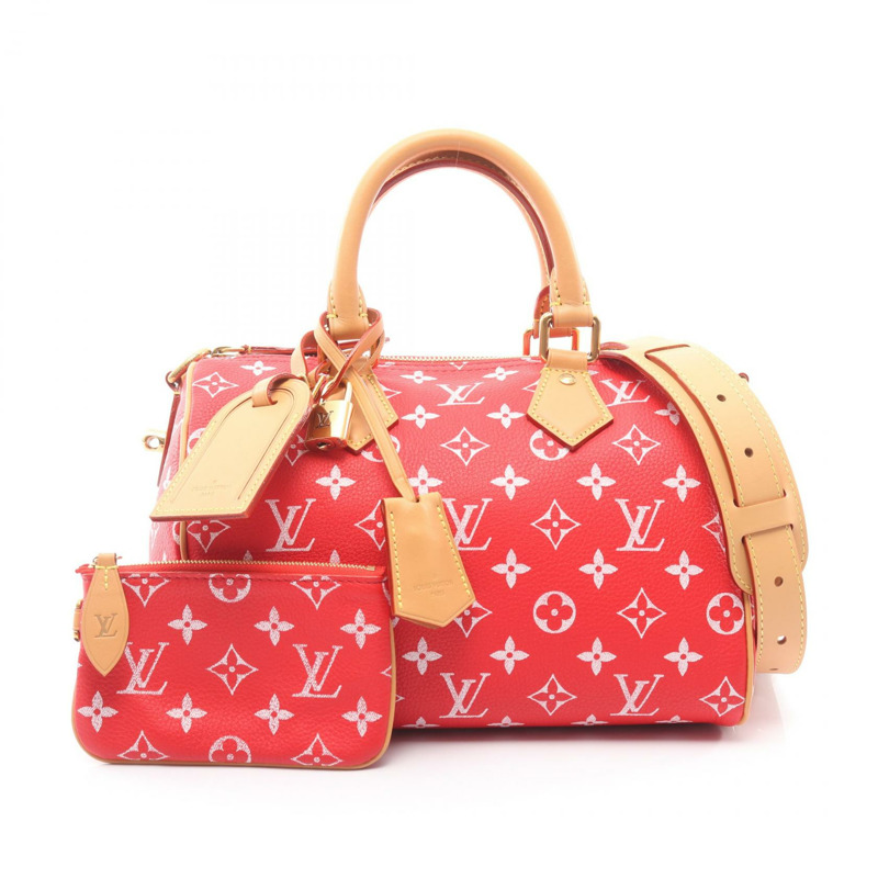 路易威登 Speedy P9 Bandoulire 25 紅色手提包 M24425 PVC塗層帆布皮革 紅色 二手 女士-0