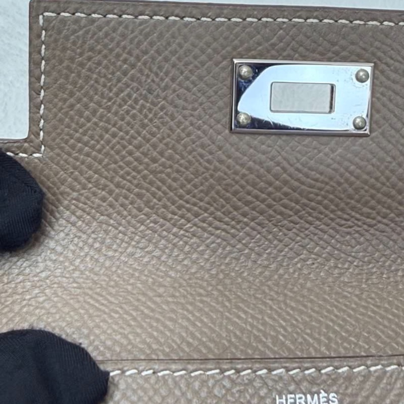 Hermes Kelly Pocket卡包大象灰銀扣-6