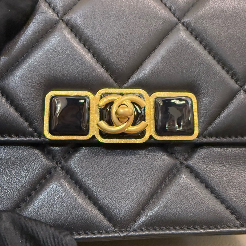 ✨全新 Chanel 22A 23K 香奈兒 寶石扣 黑金樹脂 方胖子 風琴包單肩包鏈條包 芯片款 ✅正品-6