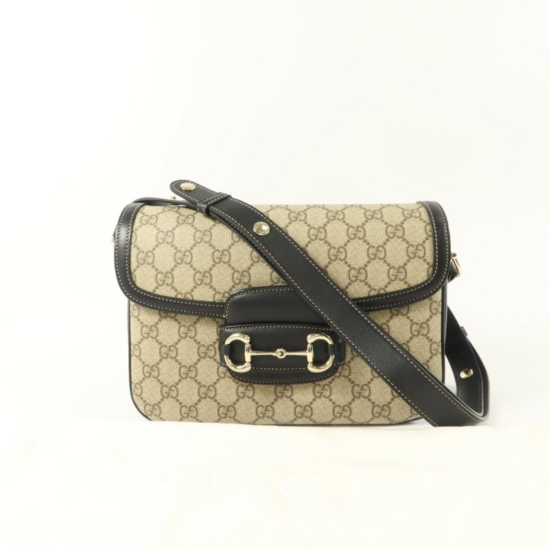 GUCCI 塗層帆布Horsebit 1955 Medium肩背袋-10