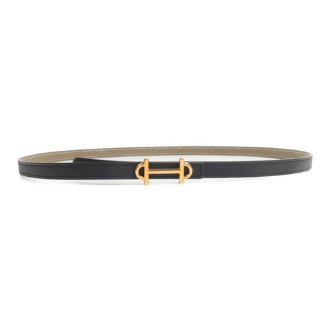 HERMES Epsom/Swift皮革Gamma Reversible Belt 90cm皮帶Etoupe/Noir