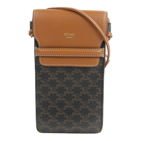 CELINE 塗層帆布/牛皮皮革Triomphe Phone Pouch with Flap肩背袋