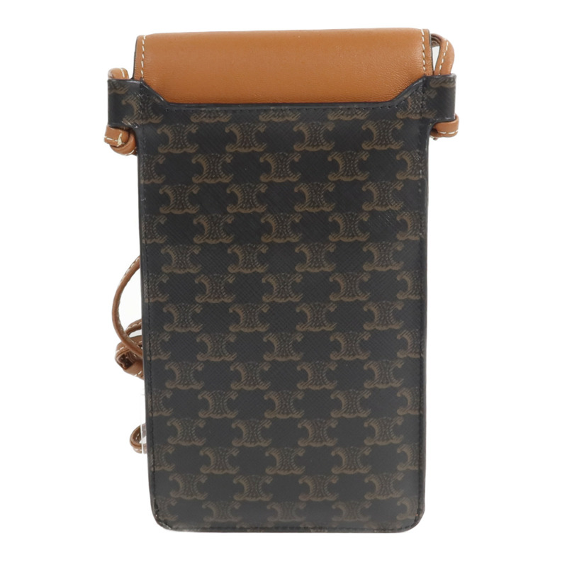 CELINE 塗層帆布/牛皮皮革Triomphe Phone Pouch with Flap肩背袋-1