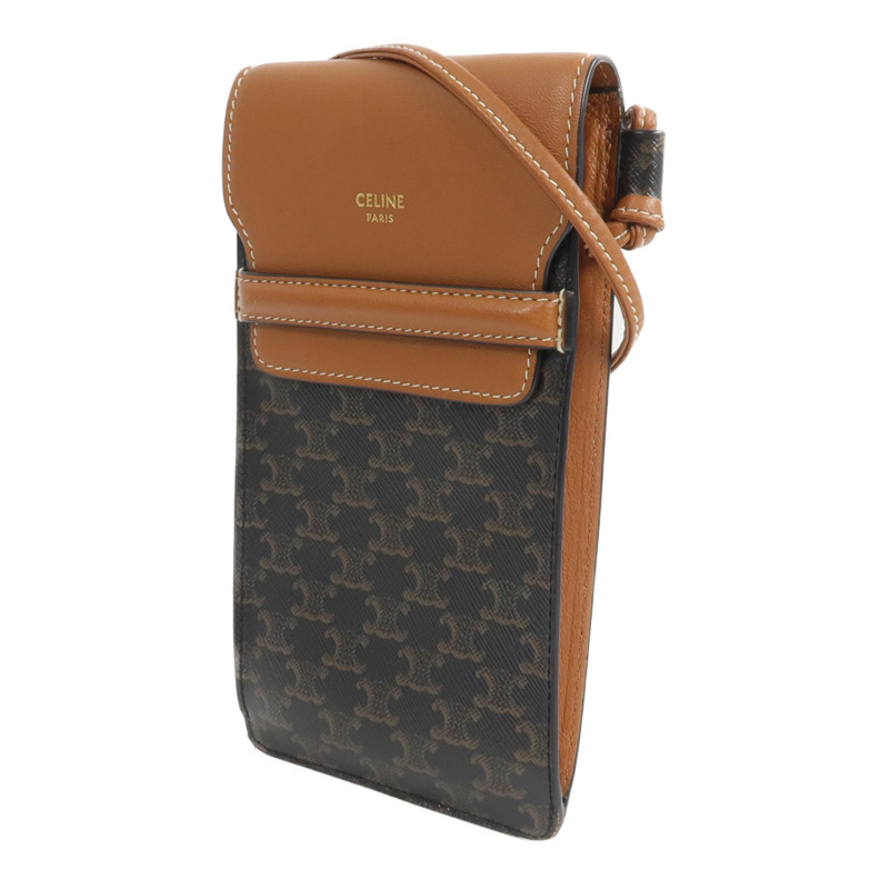 CELINE 塗層帆布/牛皮皮革Triomphe Phone Pouch with Flap肩背袋-2